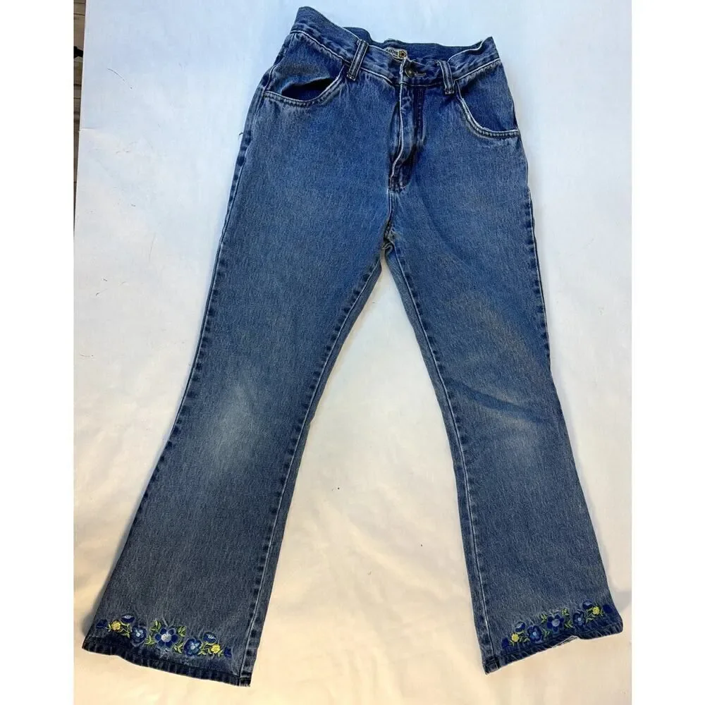 Vintage Embroidered Gasoline Jeans Floral 100% Cotton - Girls Size 14